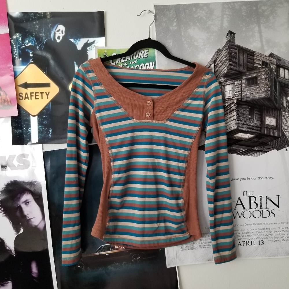 Orange And Blue Striped Henley